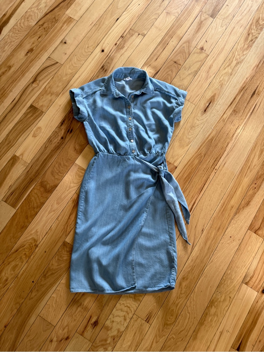 Washed Blue Tie-Waist Midi Shirt Dress Size Small